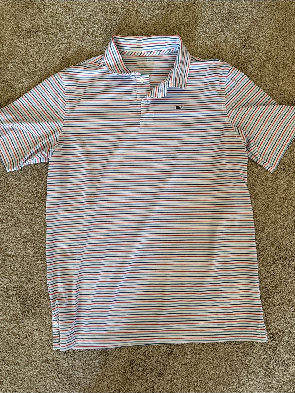 Vineyard Vines White Polo with Blue & Red Stripes boys XL (18)